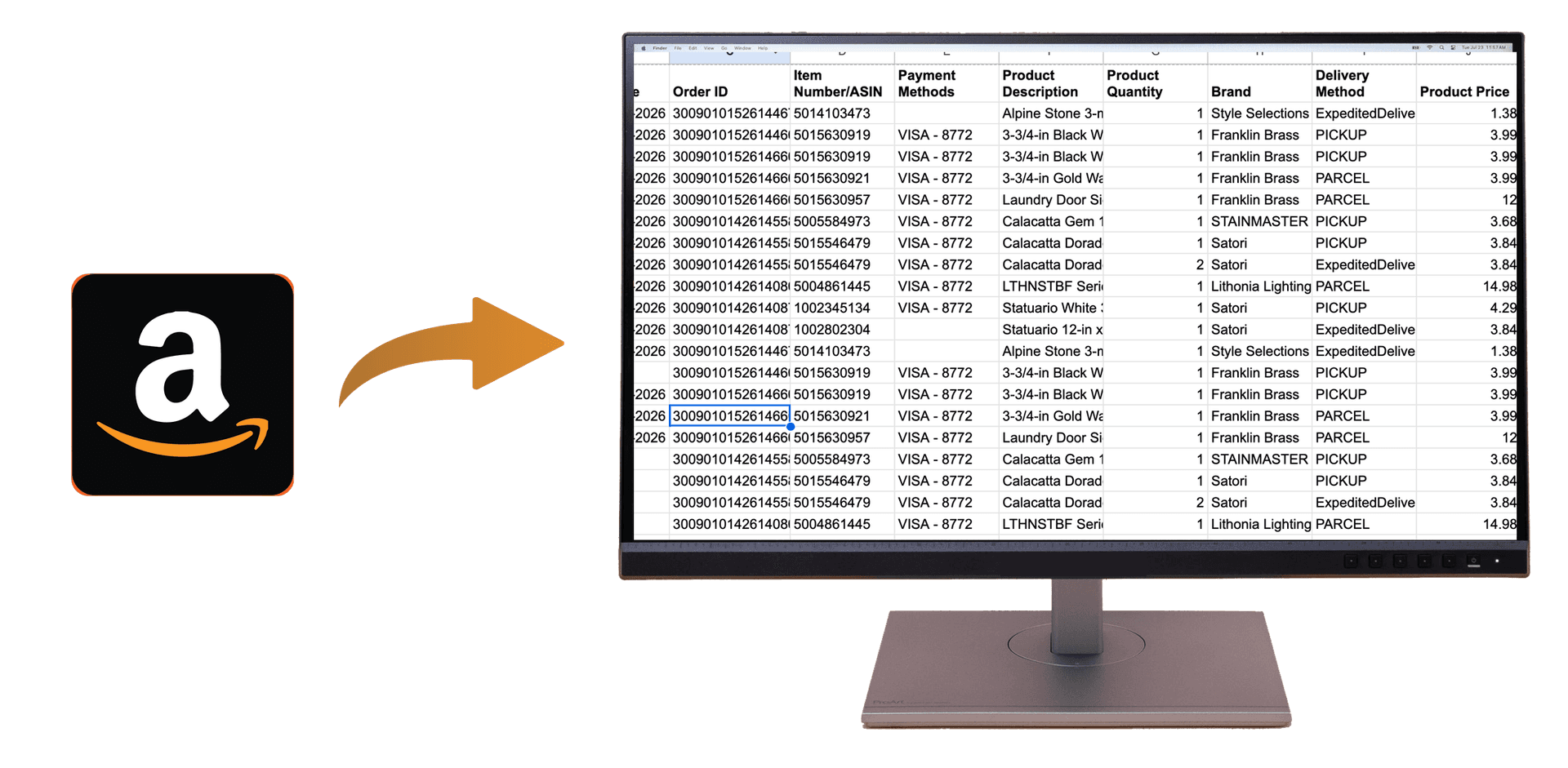 Export Amazon orders to Excel for tax tracking