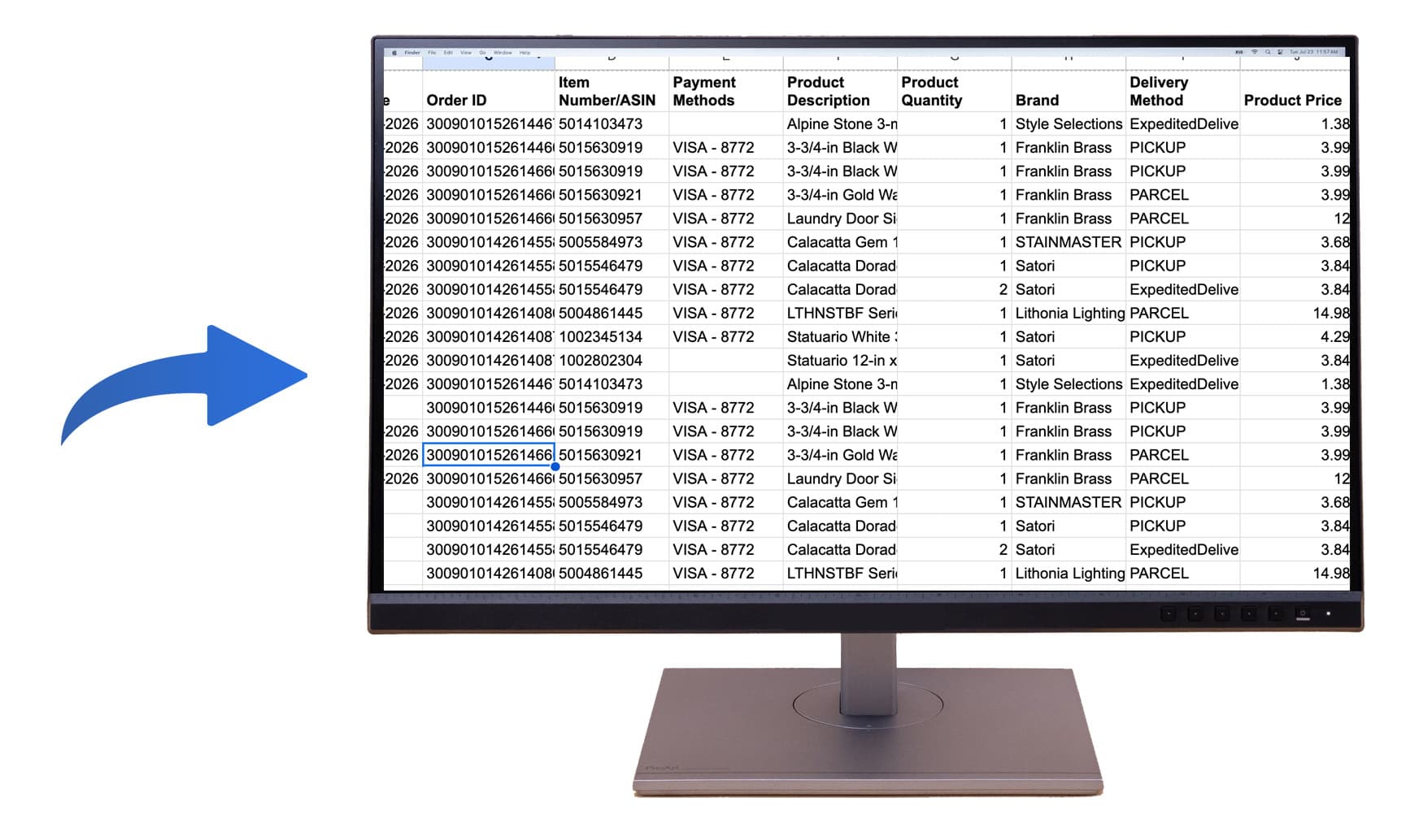 Export purchase history for insurance claims and claim inventory