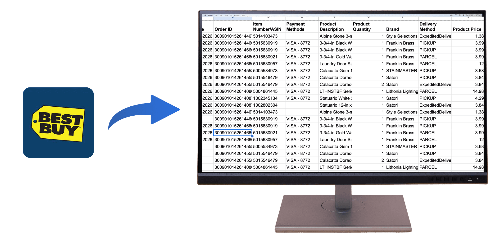 Best Buy order history report export to Excel