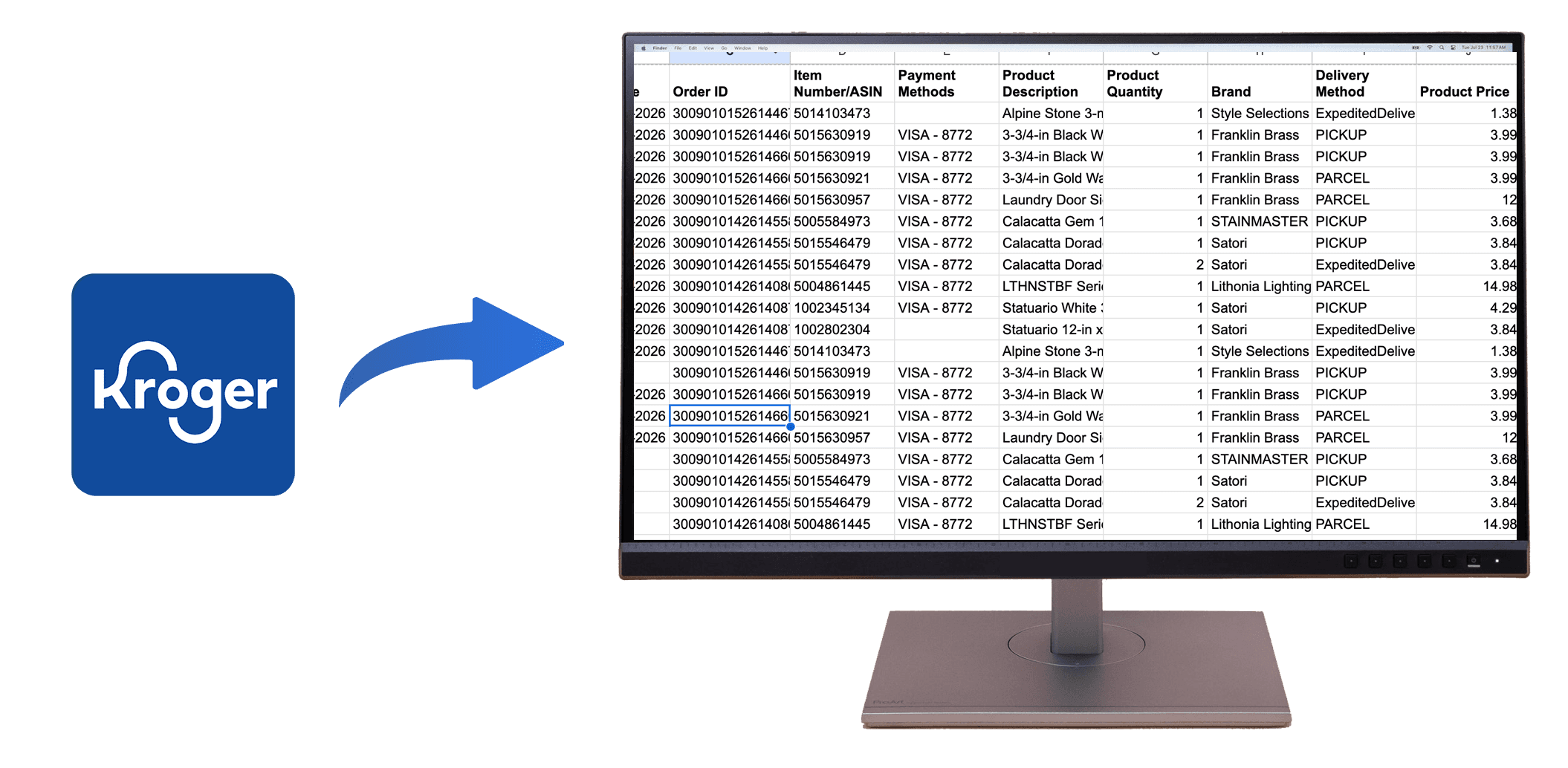 Download Kroger order history to Excel or CSV