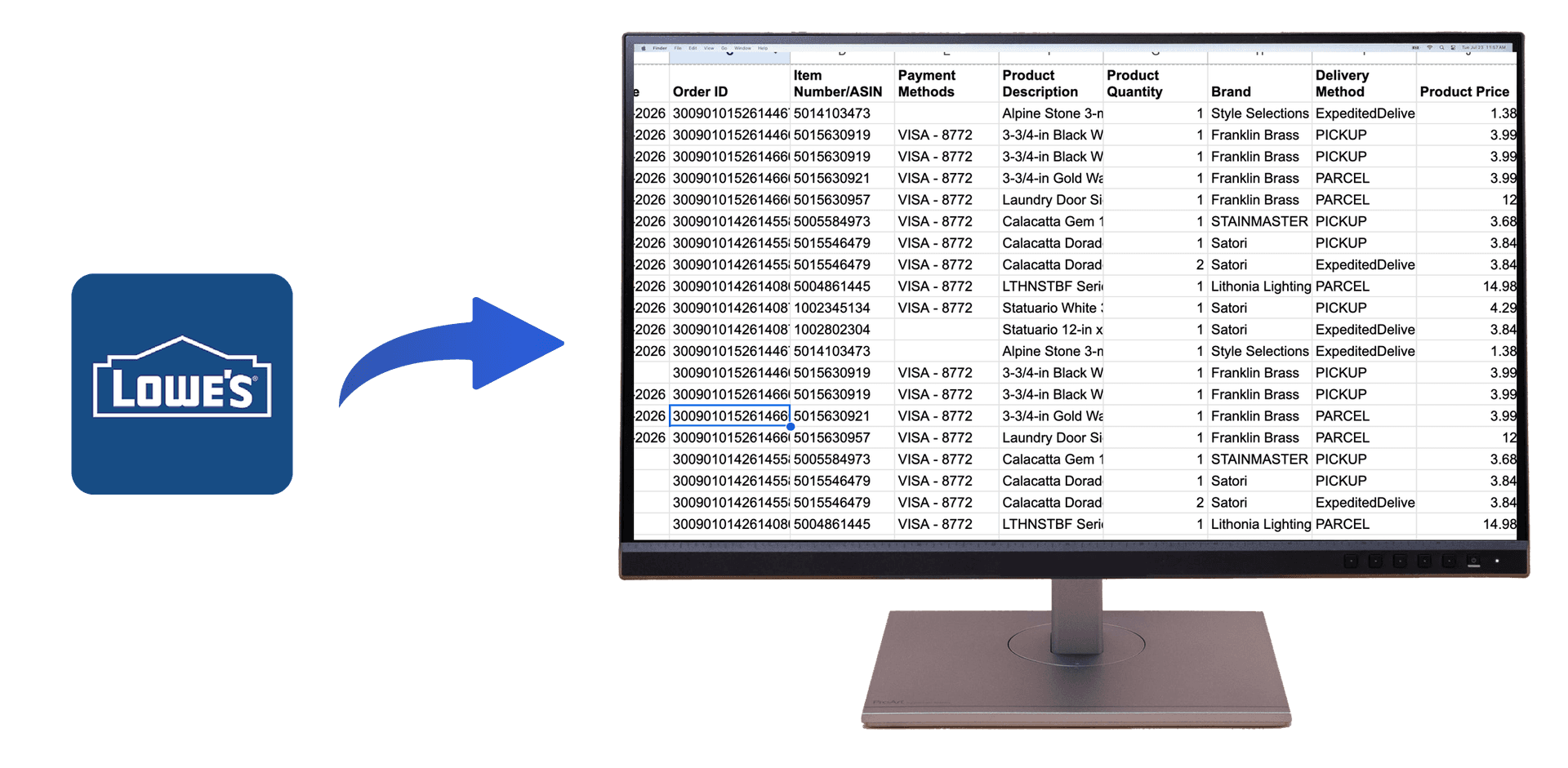 How to export Lowe's order history to Excel or CSV